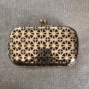 Gold Geo Metal Design Clutch/Crossbody Bag
